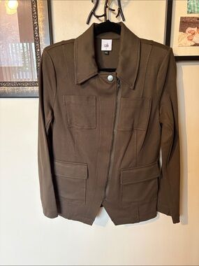CAbi Brown Utility Zip Jacket with Patch Pockets